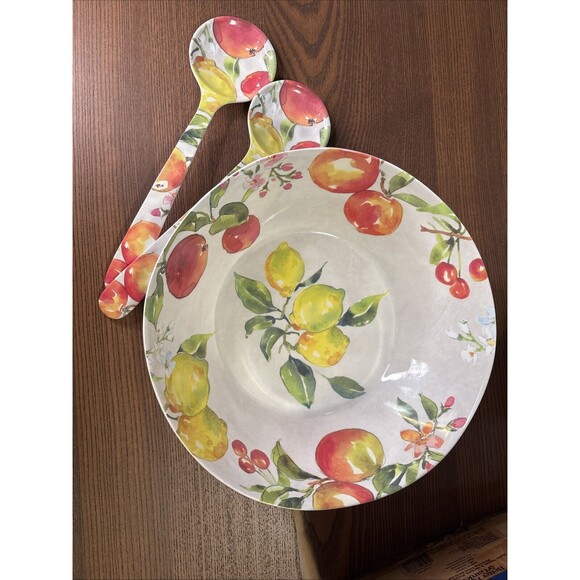 3pc Set Melamine Salad Bowl & Serving Spoons Apples Lemons Picnic Beach BBQ Rare - Picture 6 of 12